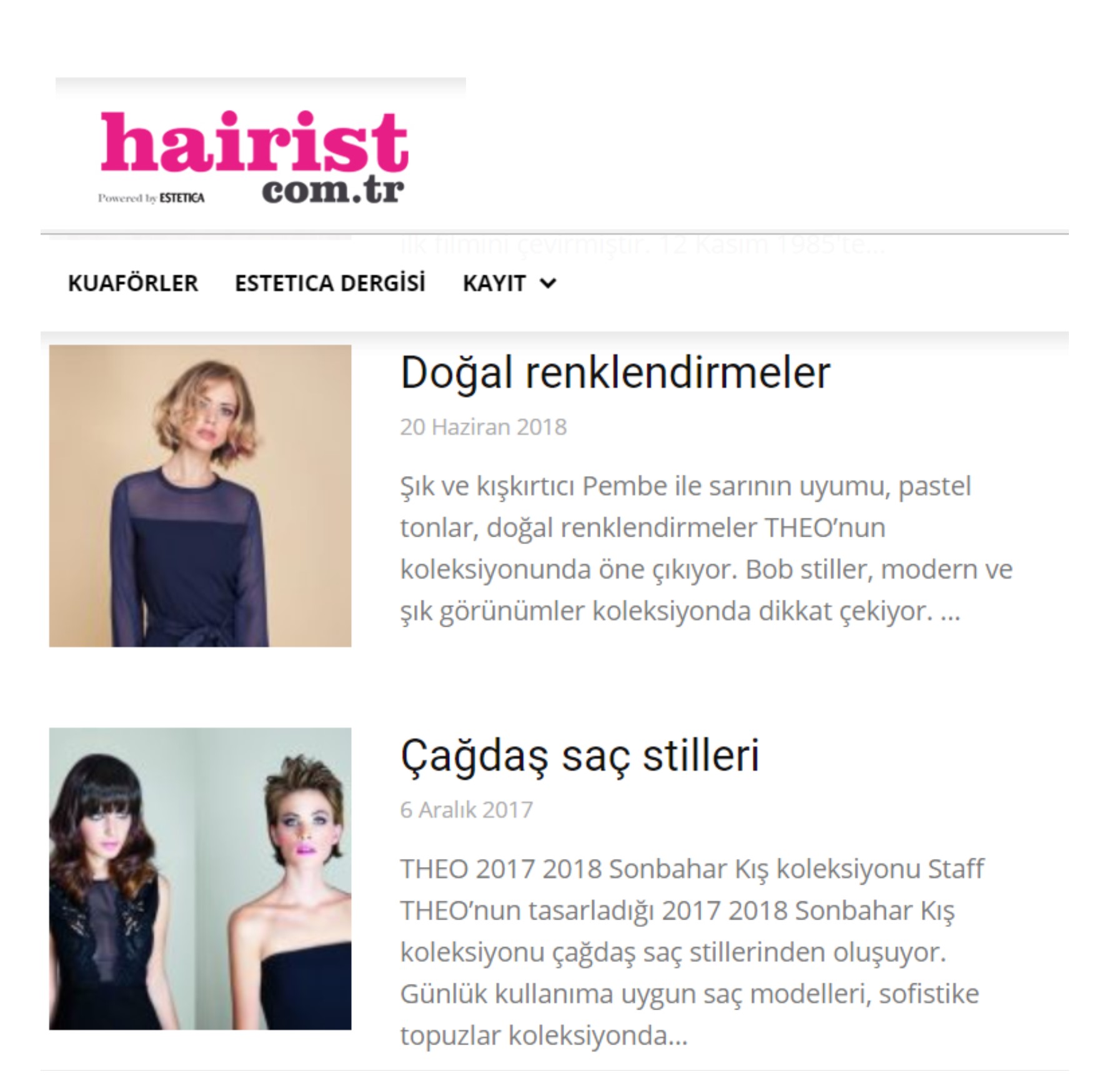 Le Collezioni THEO sul portale turco “Hairist”