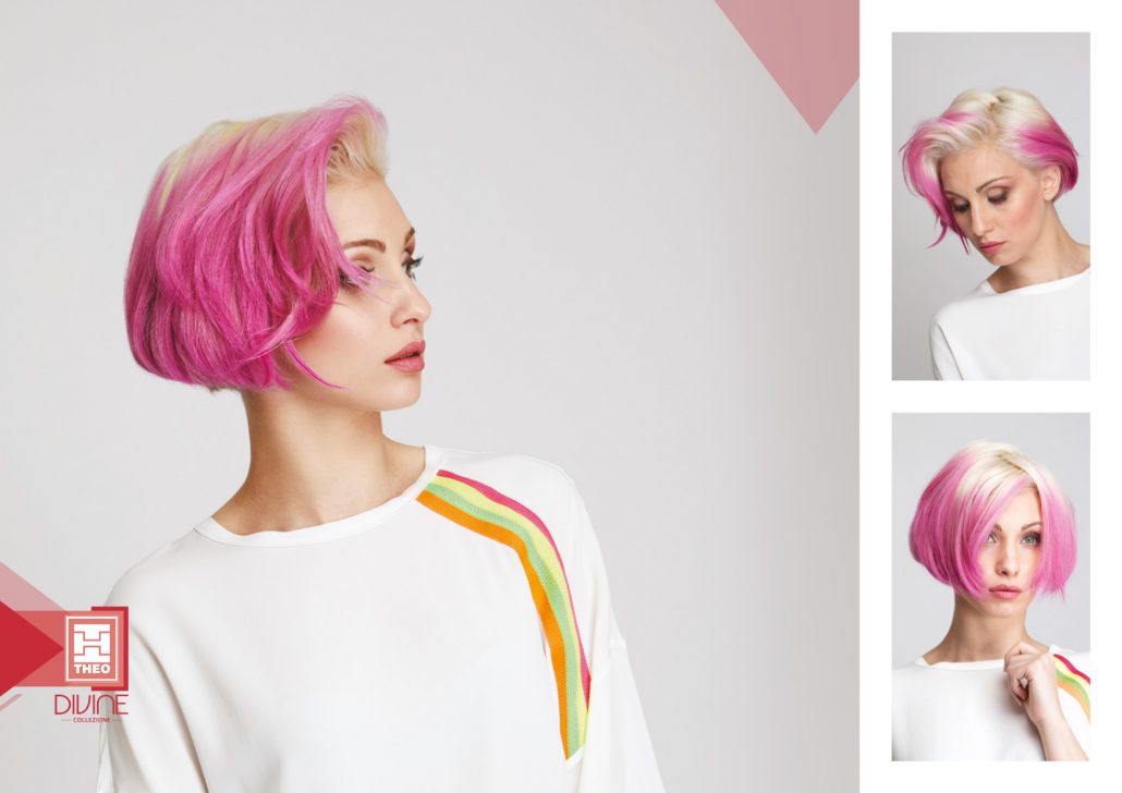 Pink:  Taglio corto meches pink per una donna che ama sorprendere